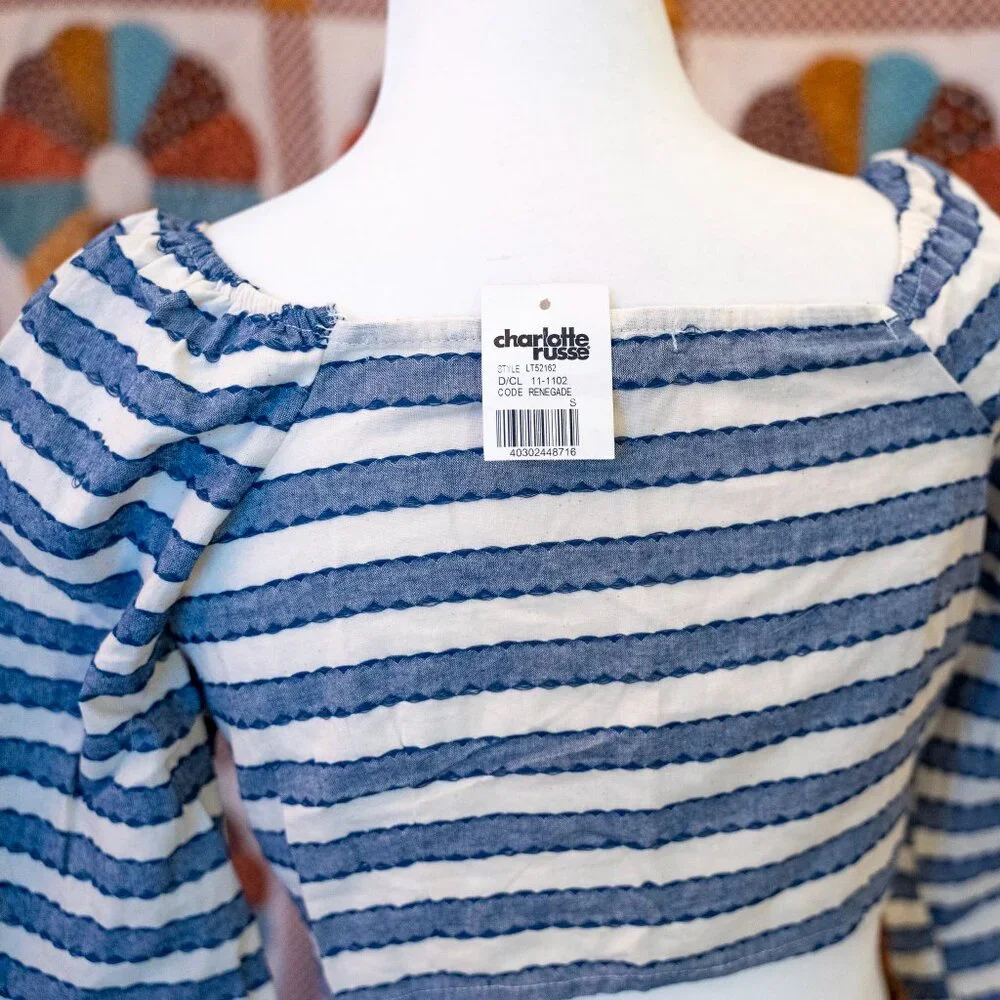 NWT Striped Cotton LS Tie-Front Blouse - Picture 2 of 3